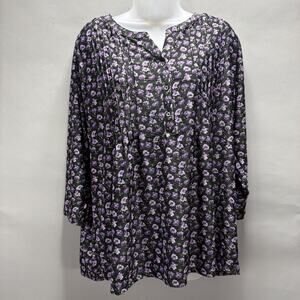 Napa Valley Womens Floral Embroidered Print 3/4 Sleeve Top Plus 1X Stretch NWT